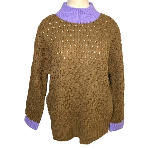 Nwt femme by design NY chunky fisherman brown purple boho open knit sweater sz M - Picture 1 of 12
